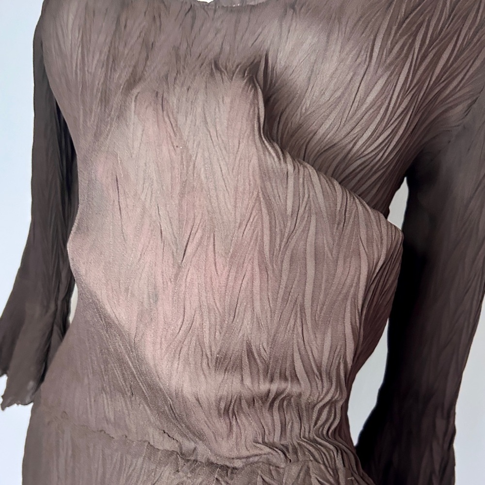 Y2K VINTAGE Brown Asymmetric Bell Sleeve Top Sheer 90s Fairy Grunge Goblin Sz M - Picture 10 of 11